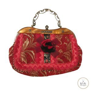 Red Brocade Fancy Handbag